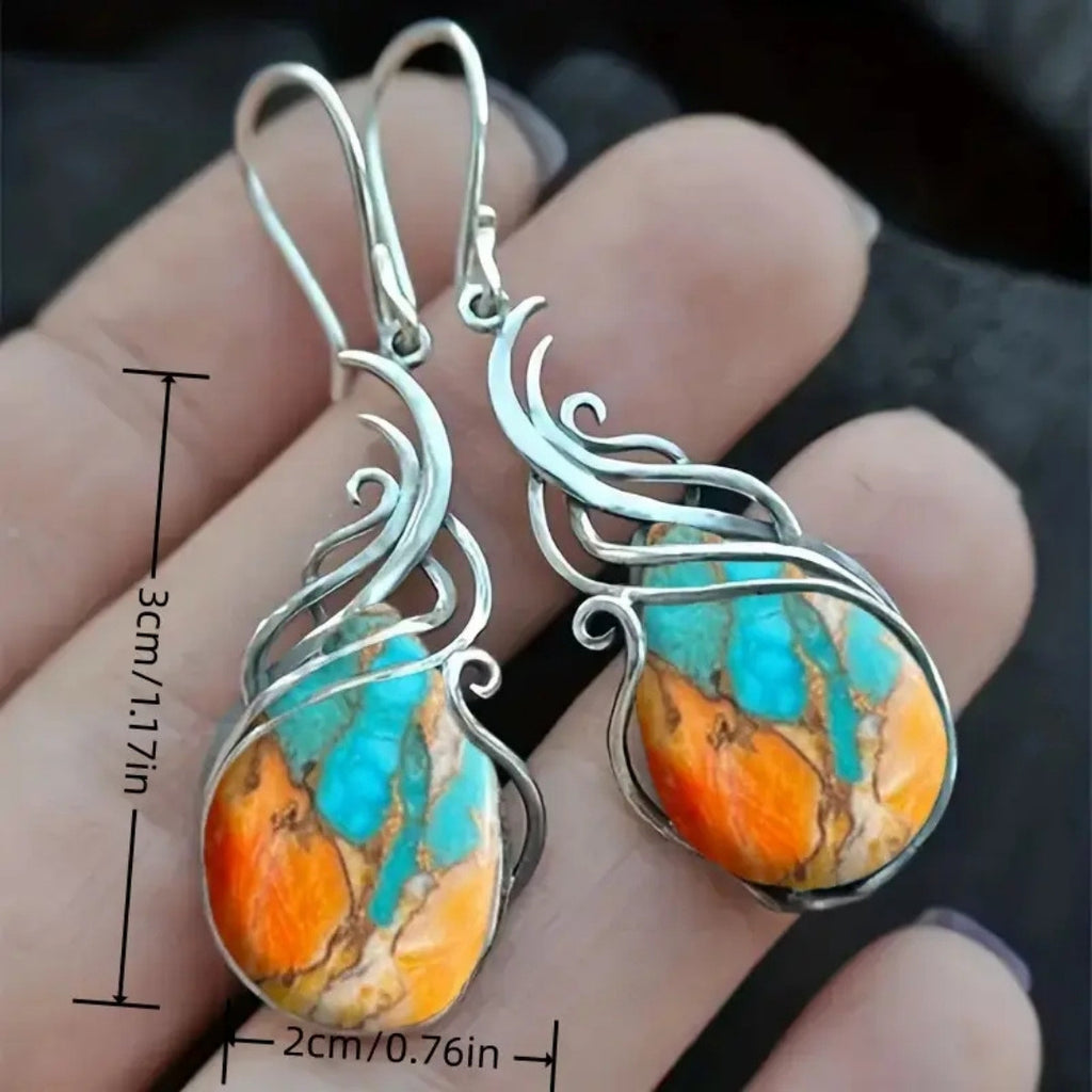 Blue & Orange Gemstone Drop Earrings