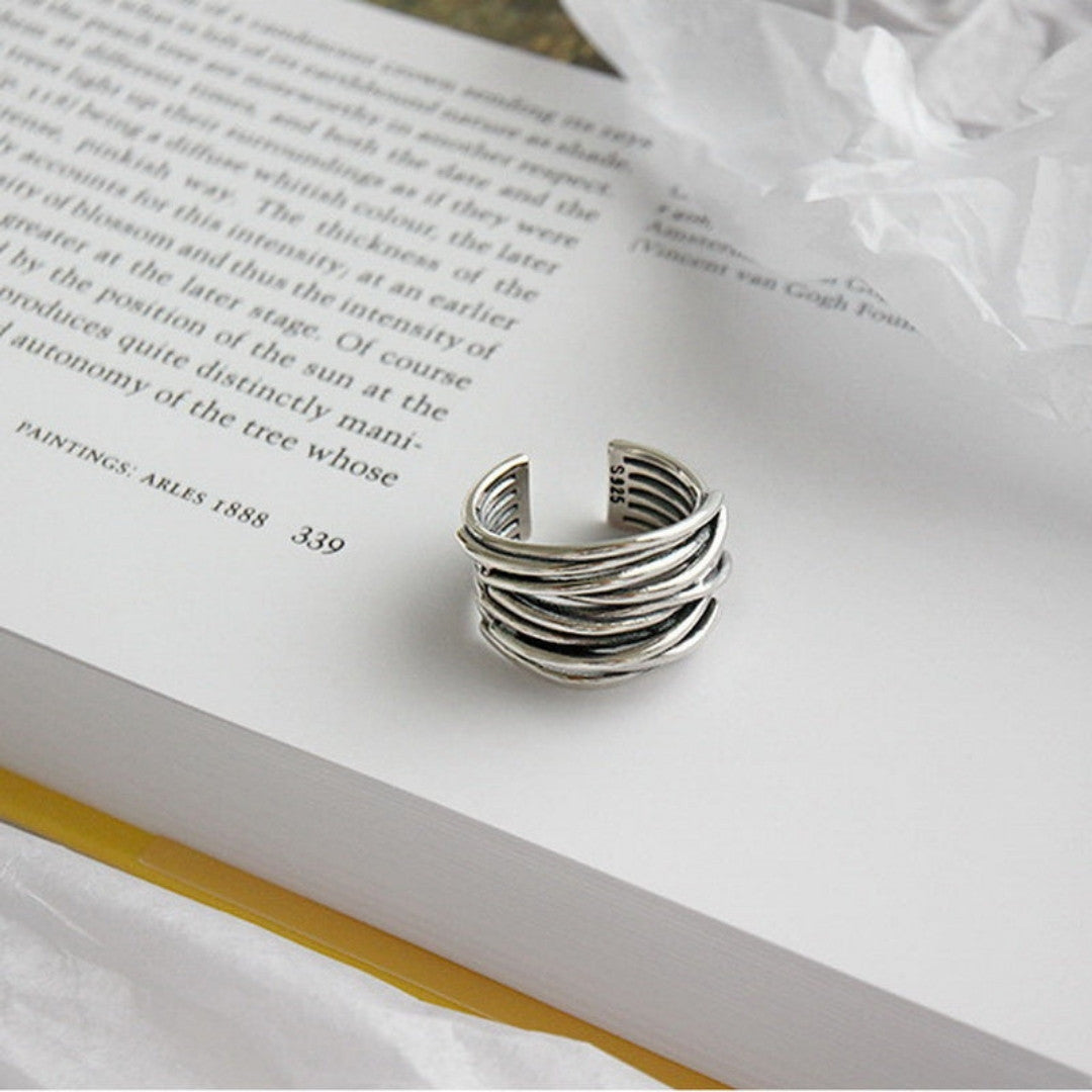 Multi-Layer Silver Adjustable Ring