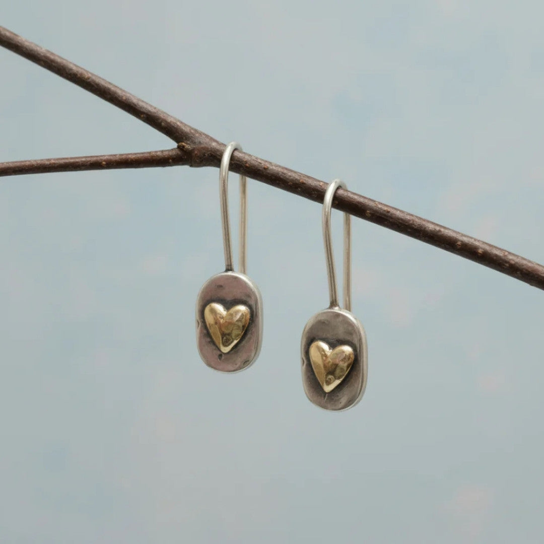 Antique-Style Gold Inlaid Heart Earrings