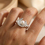 Silver Orbit Pearl Adjustable Ring