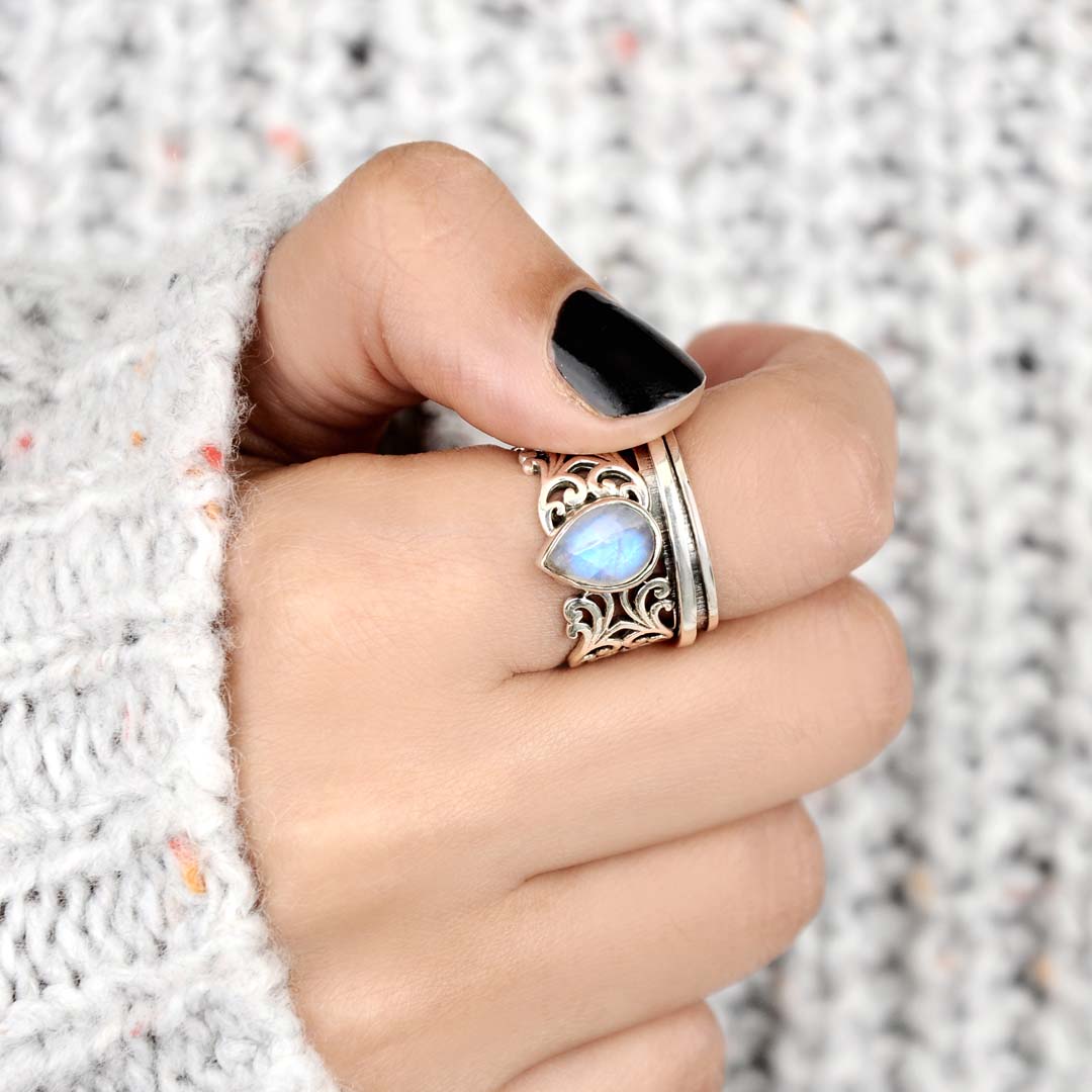 Spinner Teardrop Moonstone Ring