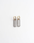 Pave Rectangle Link Hoop Earrings