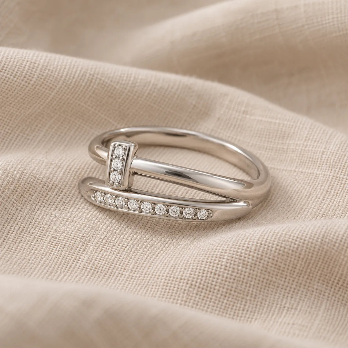 White Gold Zirconia Crossover Ring