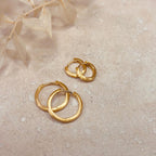Set of 2 Pairs Brushed Gold Minimal Hoops