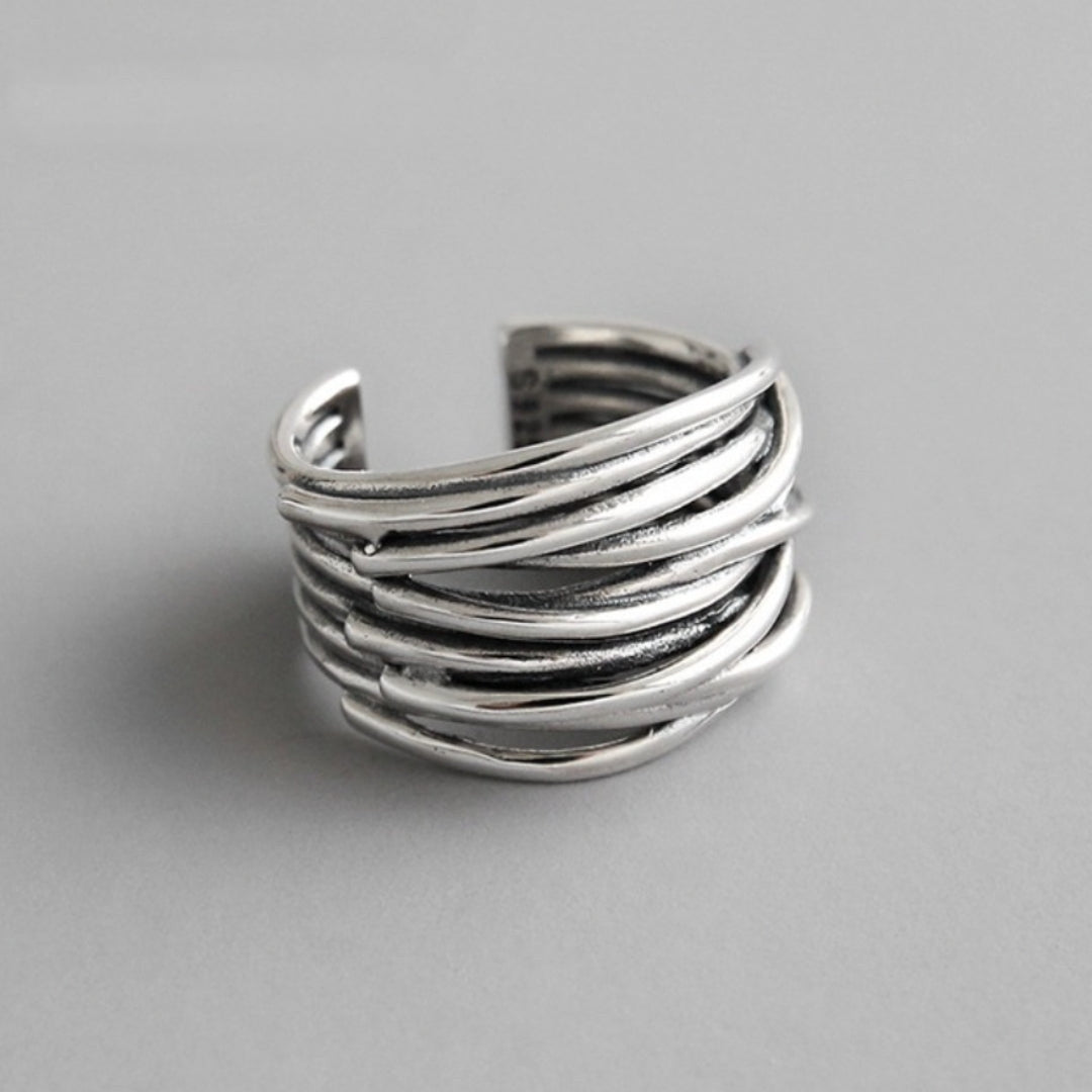 Multi-Layer Silver Adjustable Ring