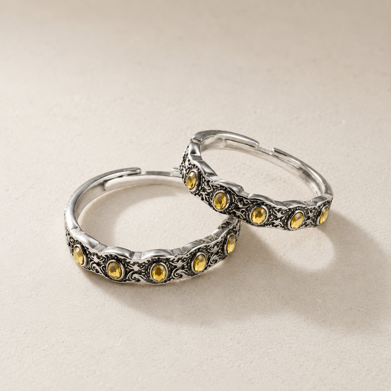 Vintage Texture Floral Ring Set