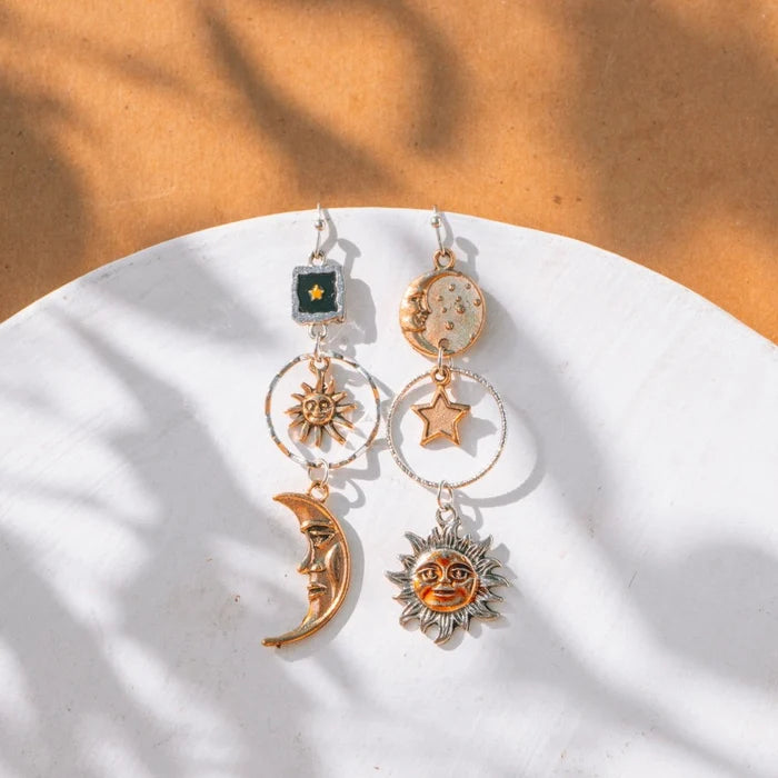 Boho Sun Moon Charm Earrings