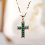 Solene Emerald Cross Gold Pendant Necklace