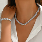 Elegant Glass Rhinestone Bracelet and Necklace Set