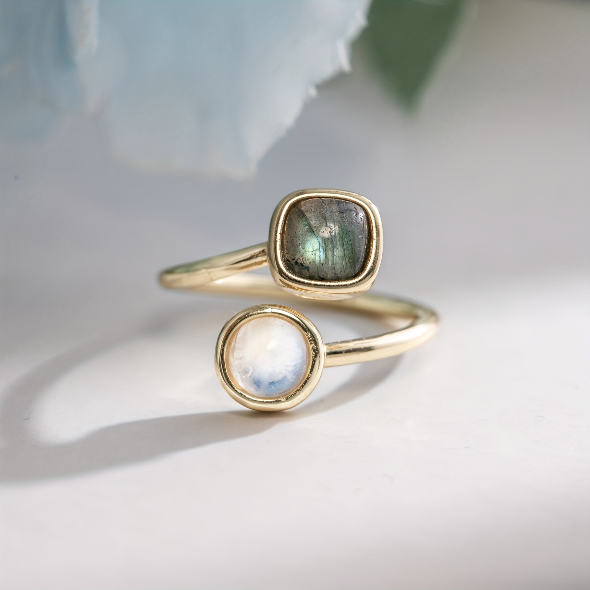 Labradorite Moonstone Double Stone Ring