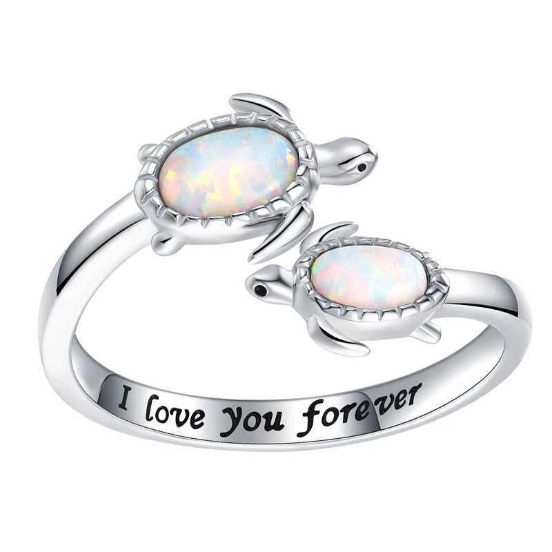 Double Turtle Opal Adjustable Ring