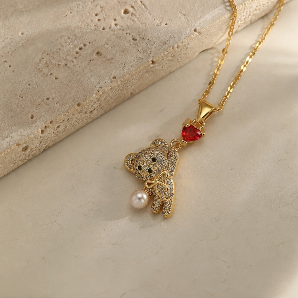 Heart Shaped Bear Pendant Necklace