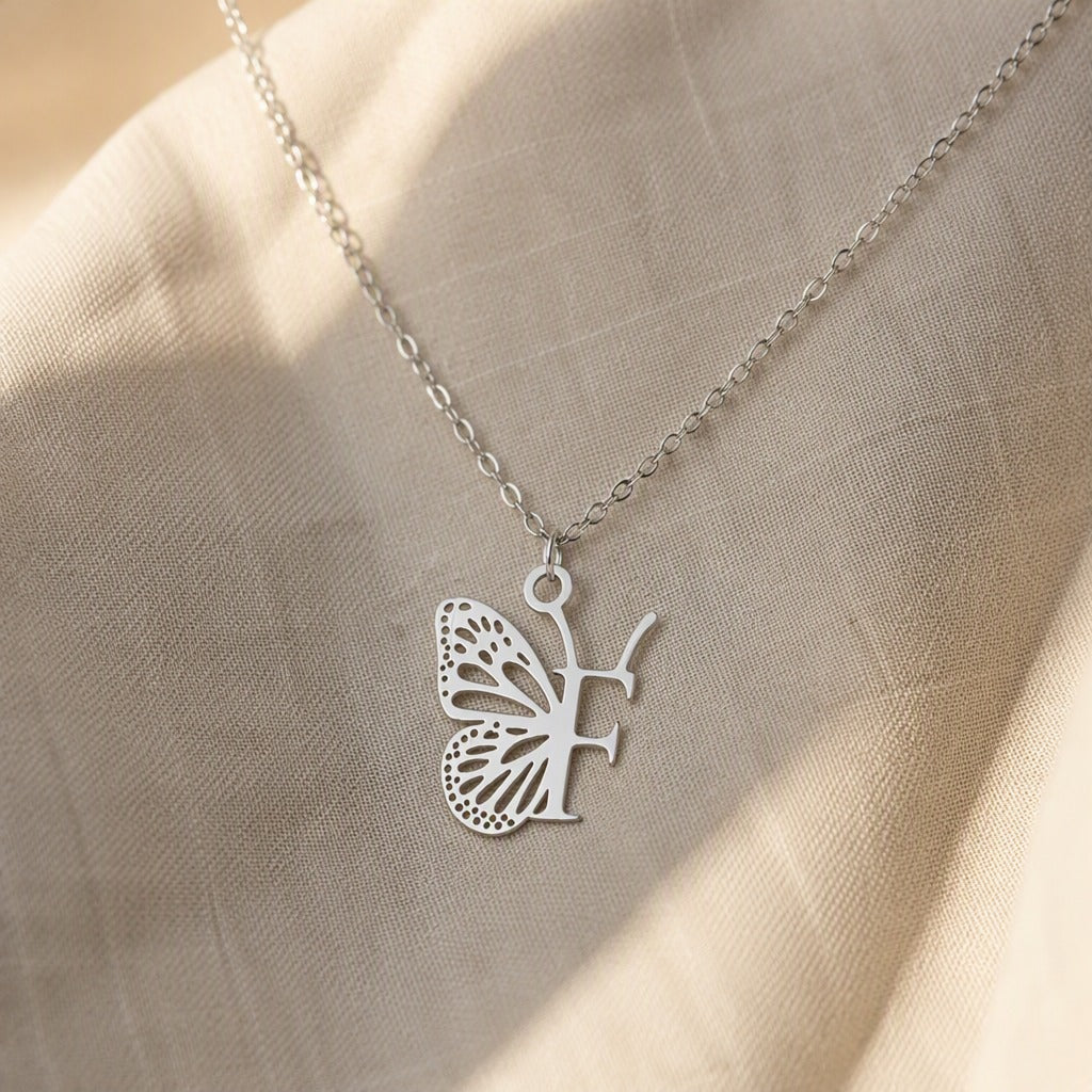 Butterfly Initial Letter Pendant Necklace