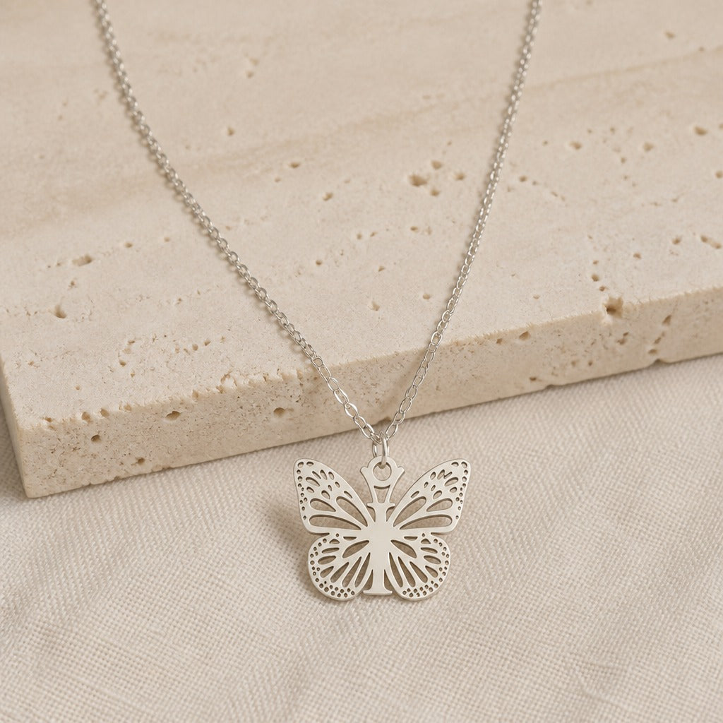 Butterfly Initial Letter Pendant Necklace