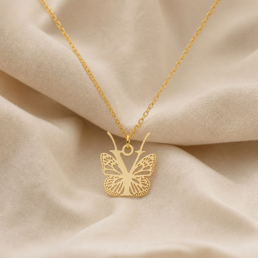 Butterfly Initial Letter Pendant Necklace