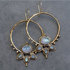 Moonstone Sunburst Hoop Earrings