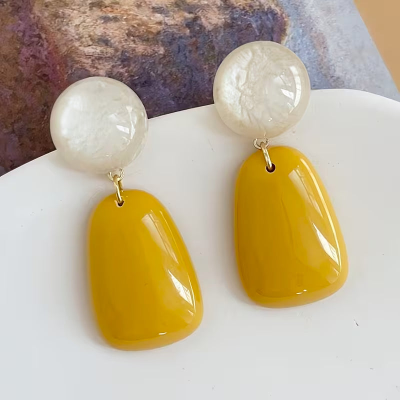 Lustrous Pearl Amber Earrings