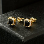 Square Retro Black Zirconia Earrings