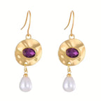 Pearl Earrings with Purple Zirconia