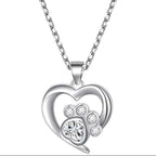 Silver Paw Heart Zirconia Necklace