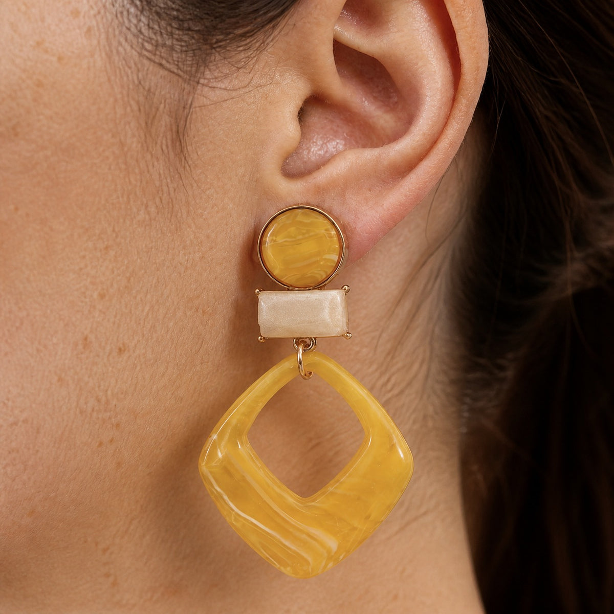 Opulent Amber Geometric Earrings