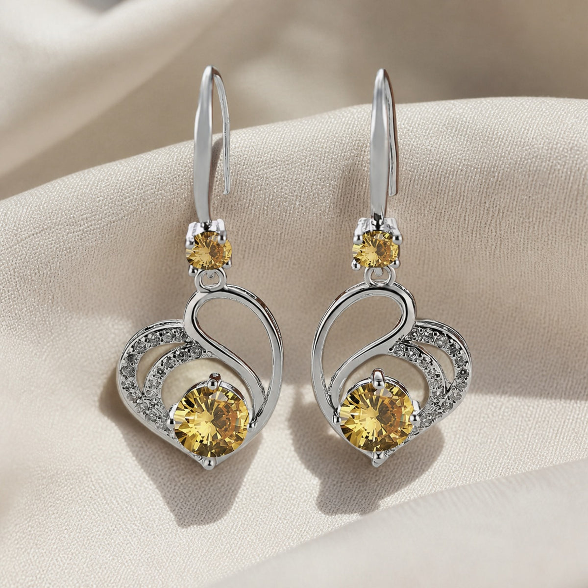 Exquisite Yellow Heart Earrings