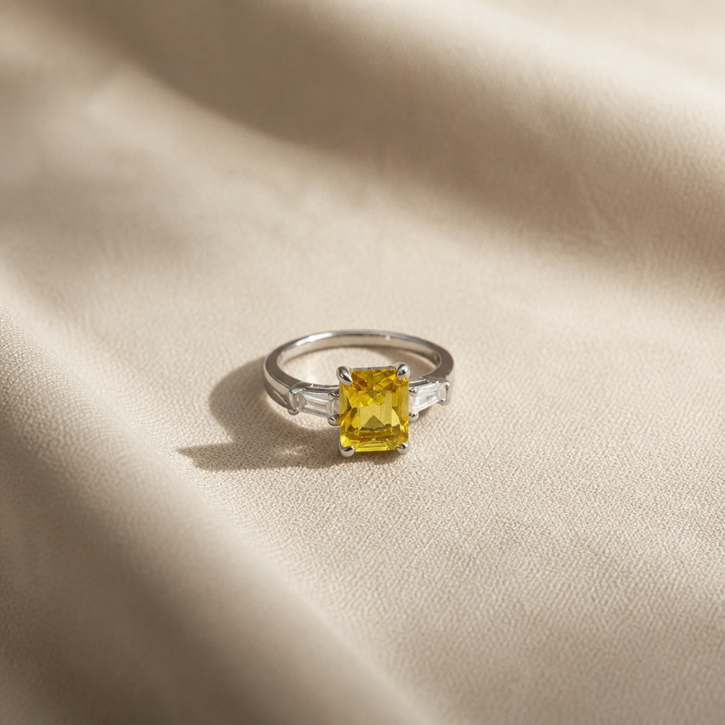 Exquisite Yellow Cushion Ring