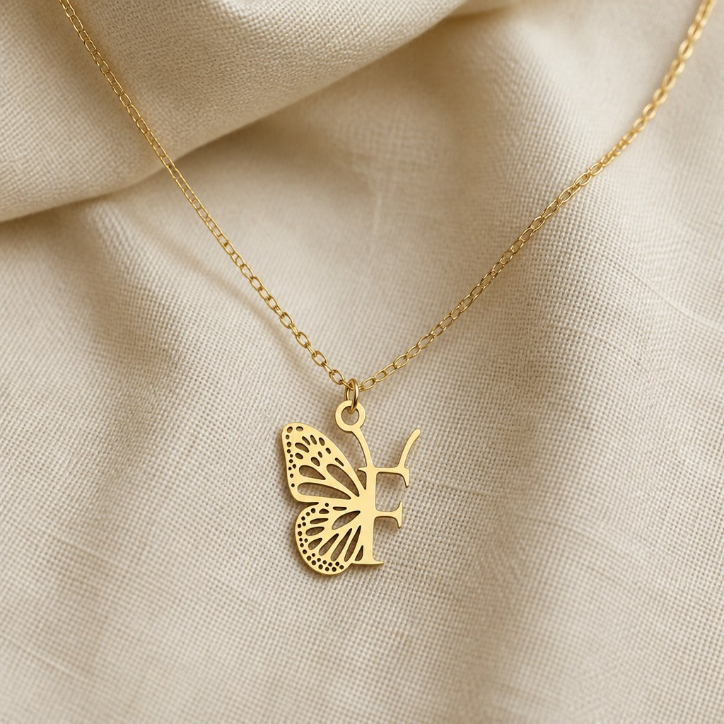 Butterfly Initial Letter Pendant Necklace