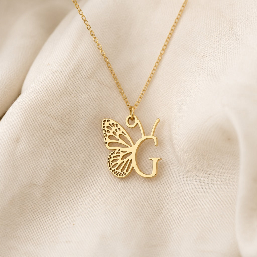Butterfly Initial Letter Pendant Necklace