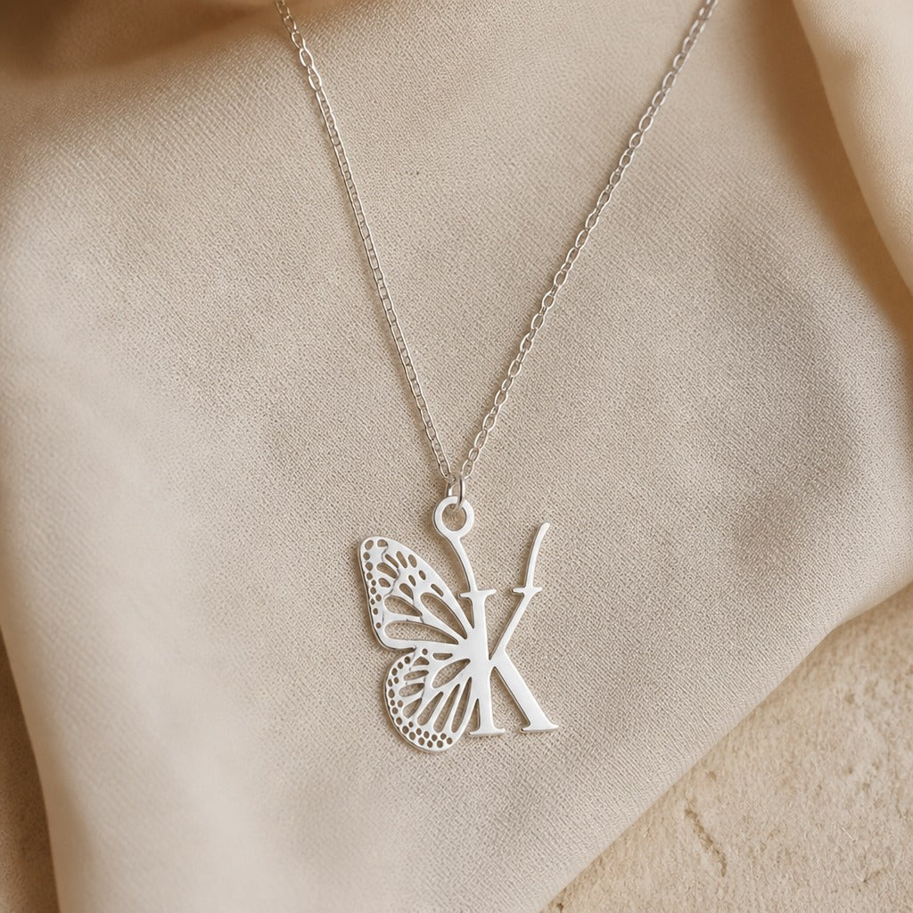 Butterfly Initial Letter Pendant Necklace