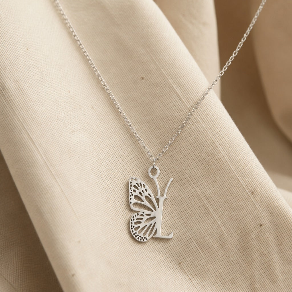 Butterfly Initial Letter Pendant Necklace