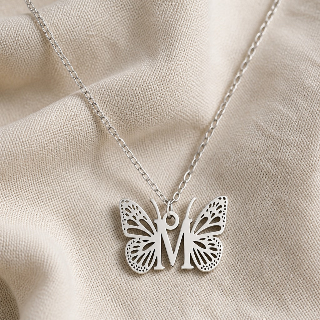 Butterfly Initial Letter Pendant Necklace