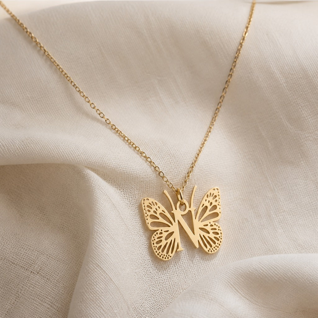 Butterfly Initial Letter Pendant Necklace
