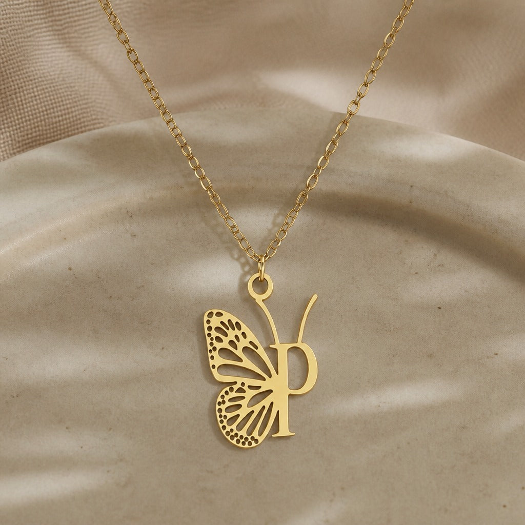 Butterfly Initial Letter Pendant Necklace