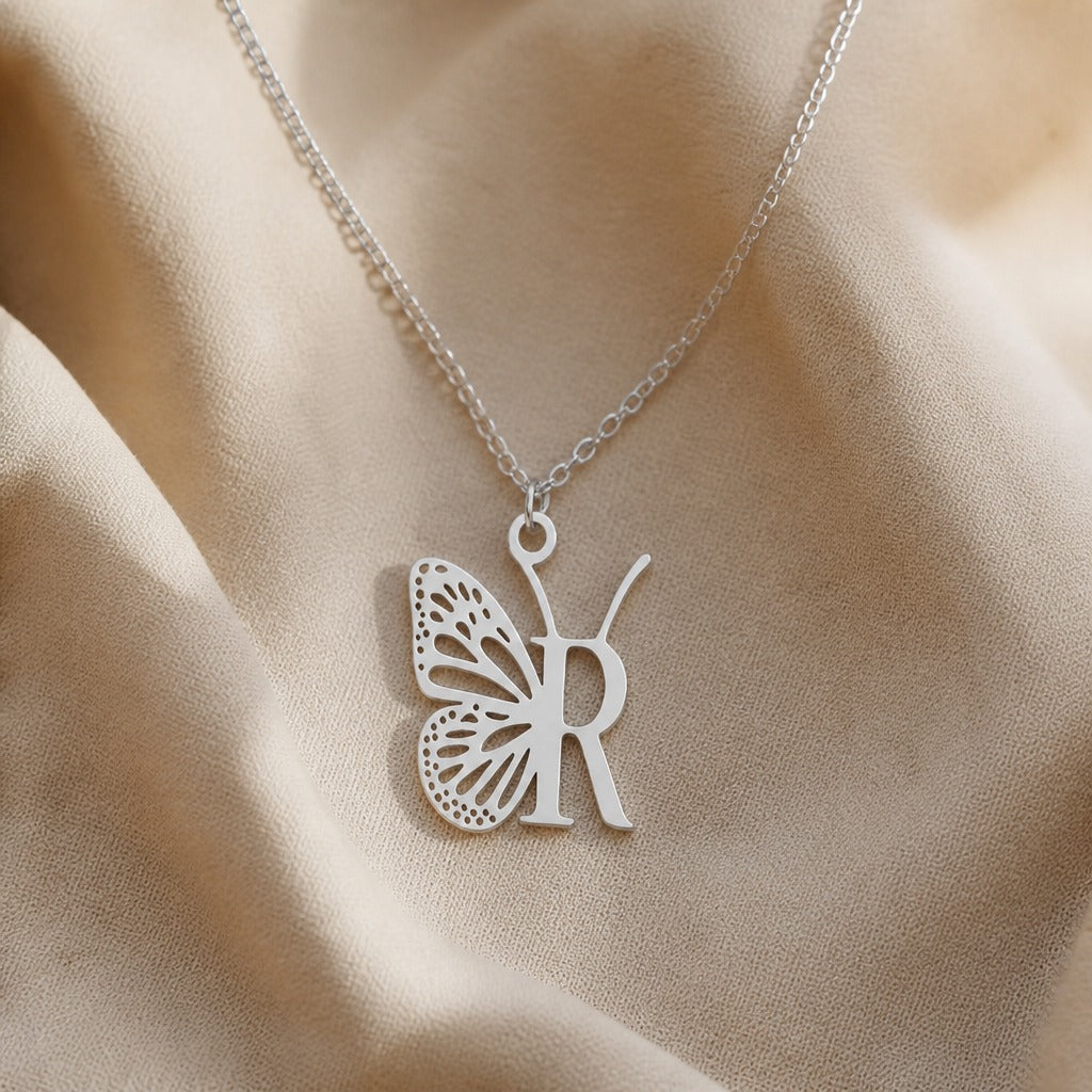 Butterfly Initial Letter Pendant Necklace
