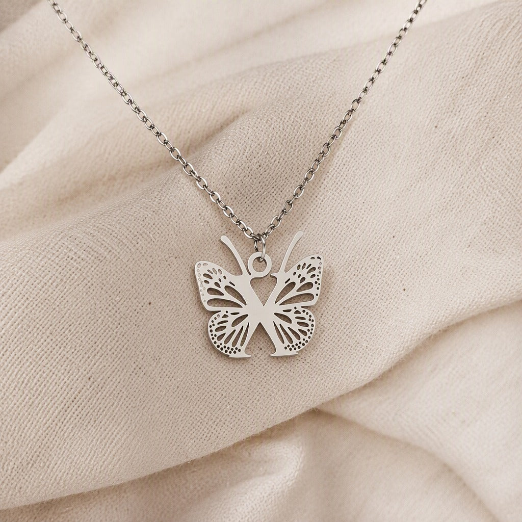 Butterfly Initial Letter Pendant Necklace