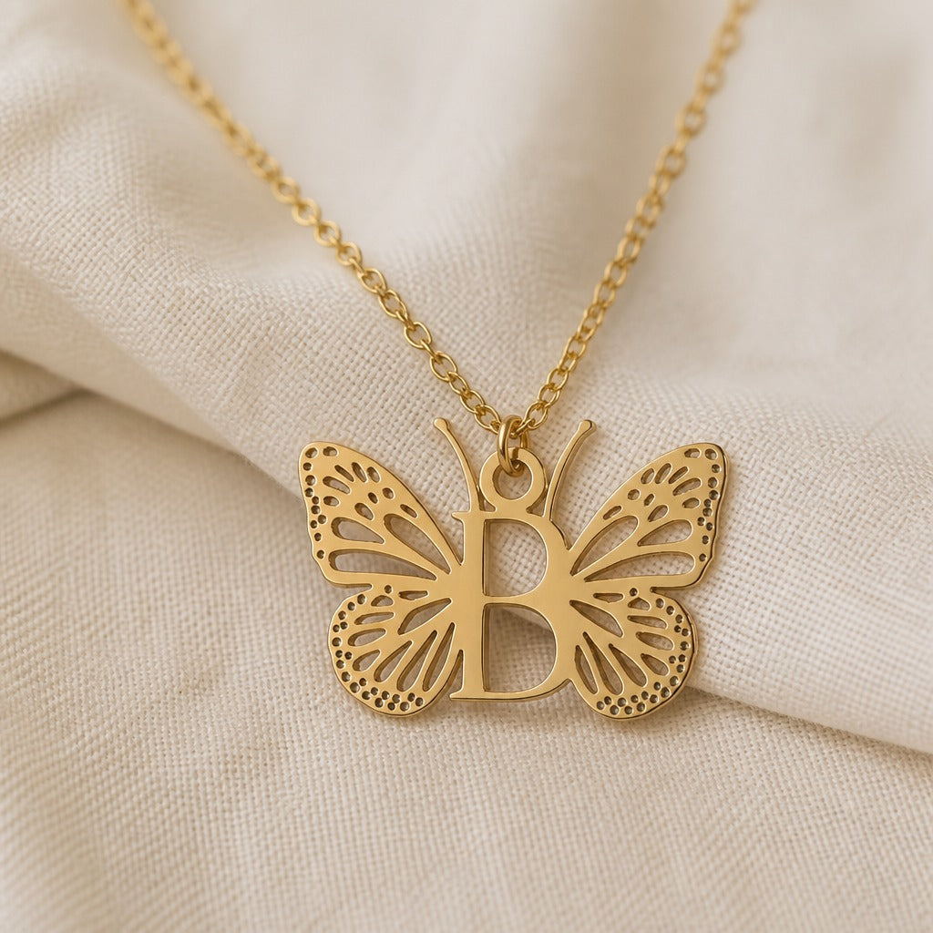 Butterfly Initial Letter Pendant Necklace