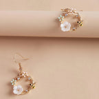 Bee Flower Gold Drop Earrings