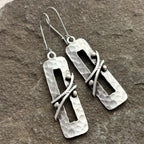 Elongated Silver Rustic Earrings