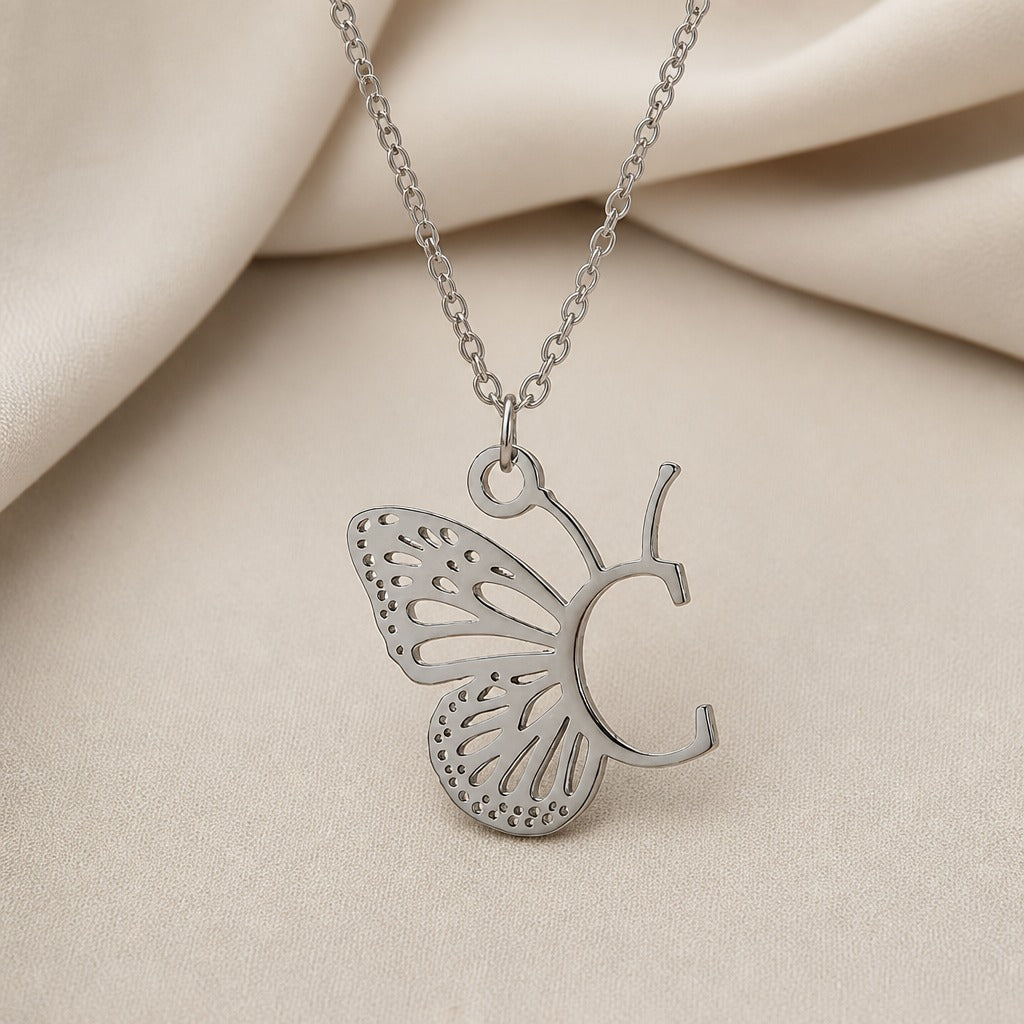 Butterfly Initial Letter Pendant Necklace