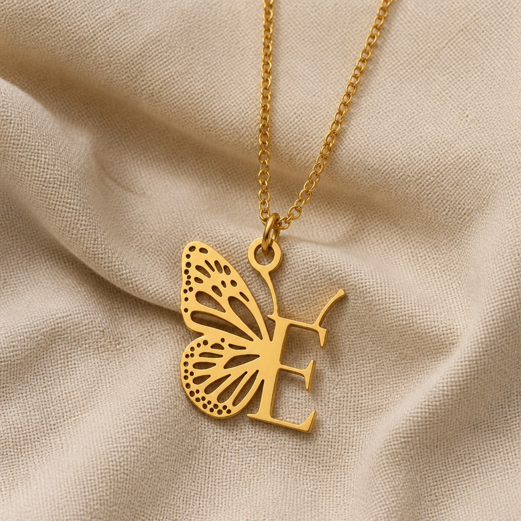 Butterfly Initial Letter Pendant Necklace
