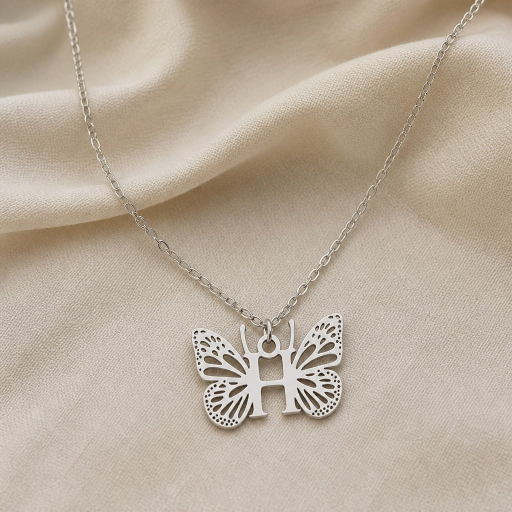 Butterfly Initial Letter Pendant Necklace