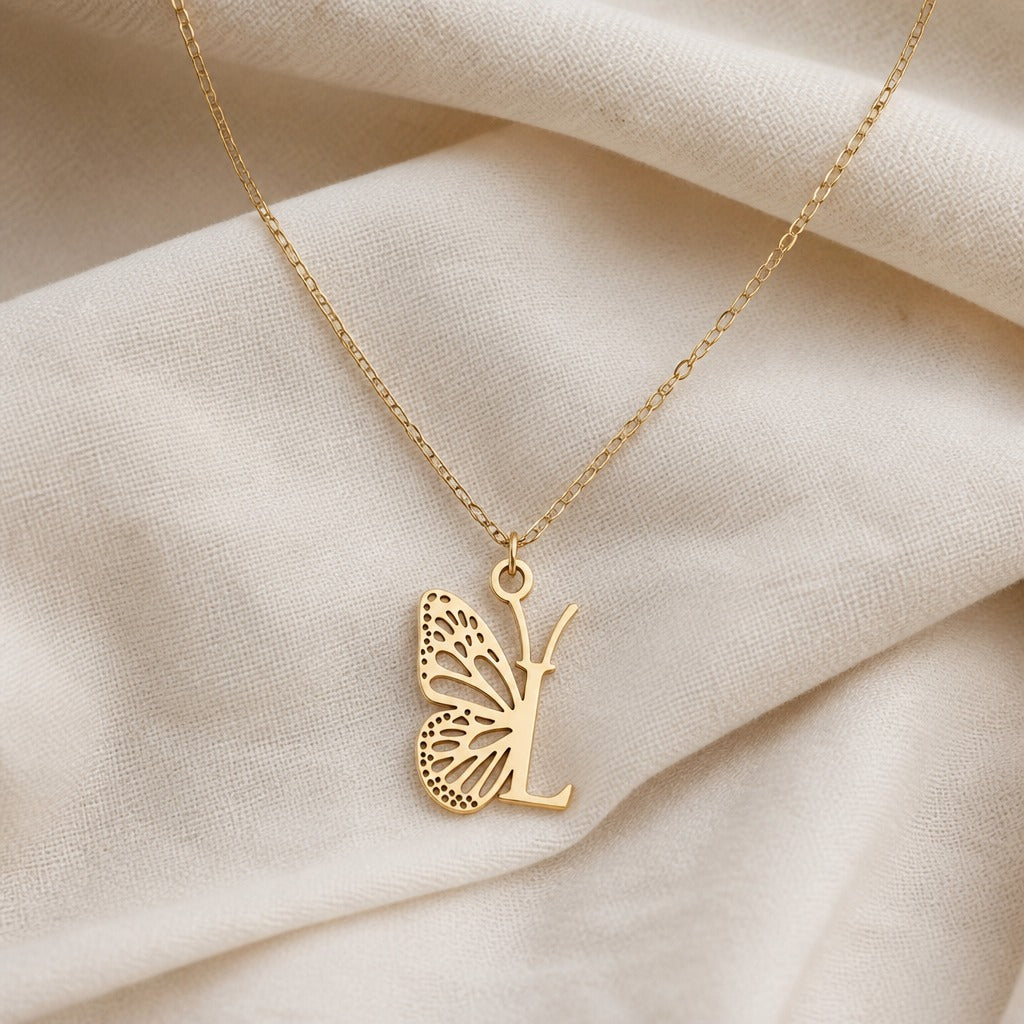 Butterfly Initial Letter Pendant Necklace