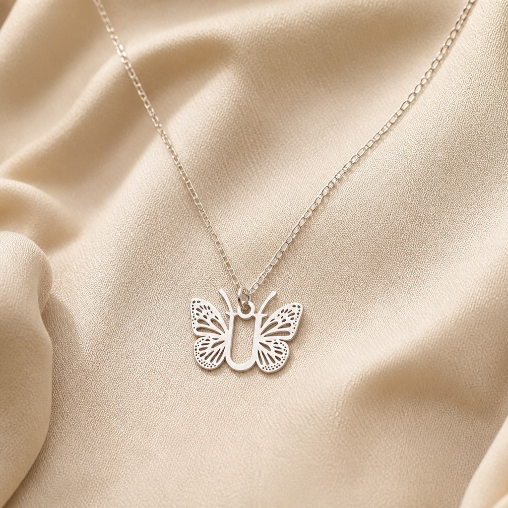Butterfly Initial Letter Pendant Necklace