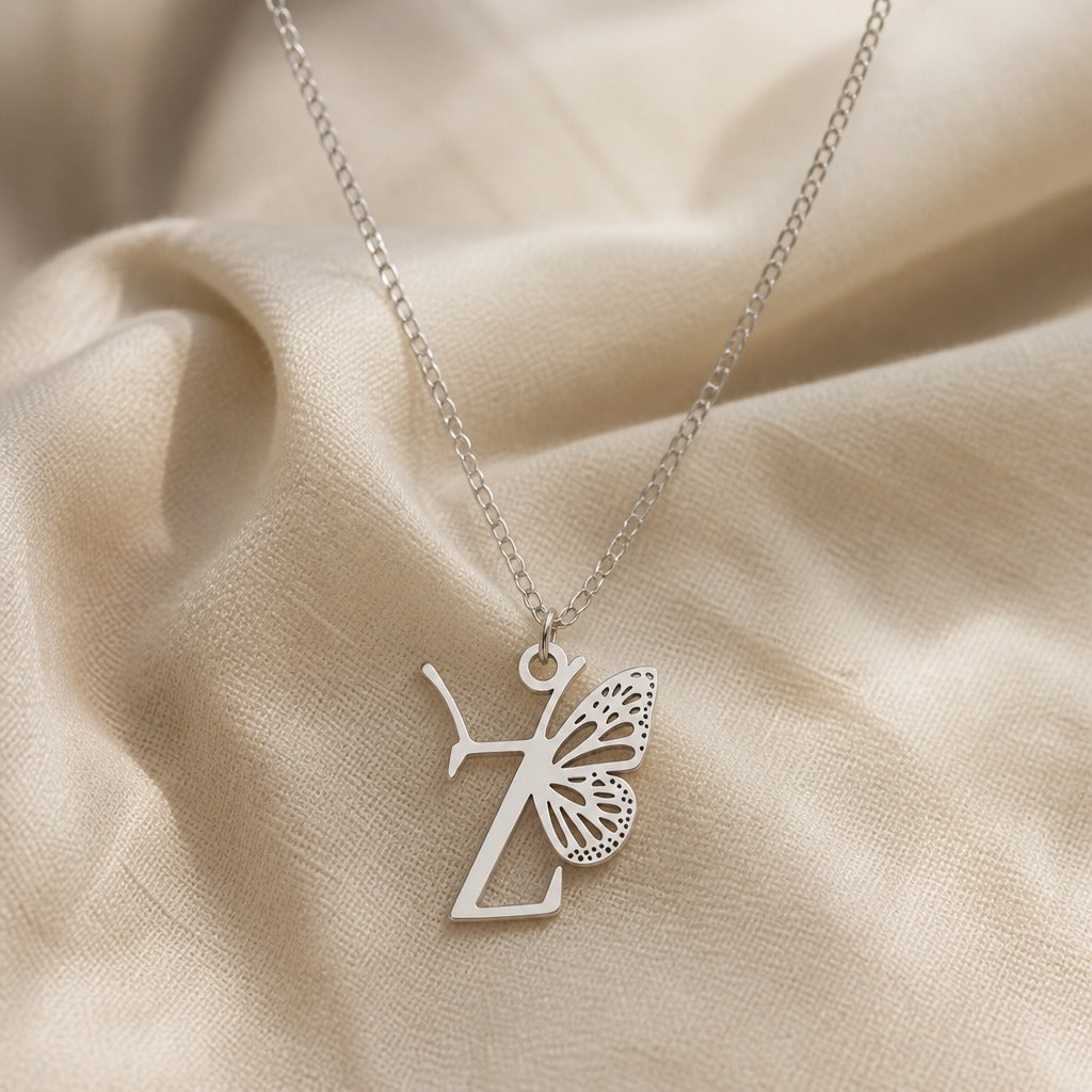 Butterfly Initial Letter Pendant Necklace
