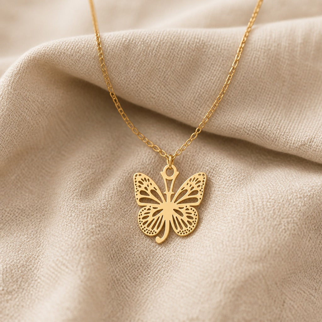 Butterfly Initial Letter Pendant Necklace