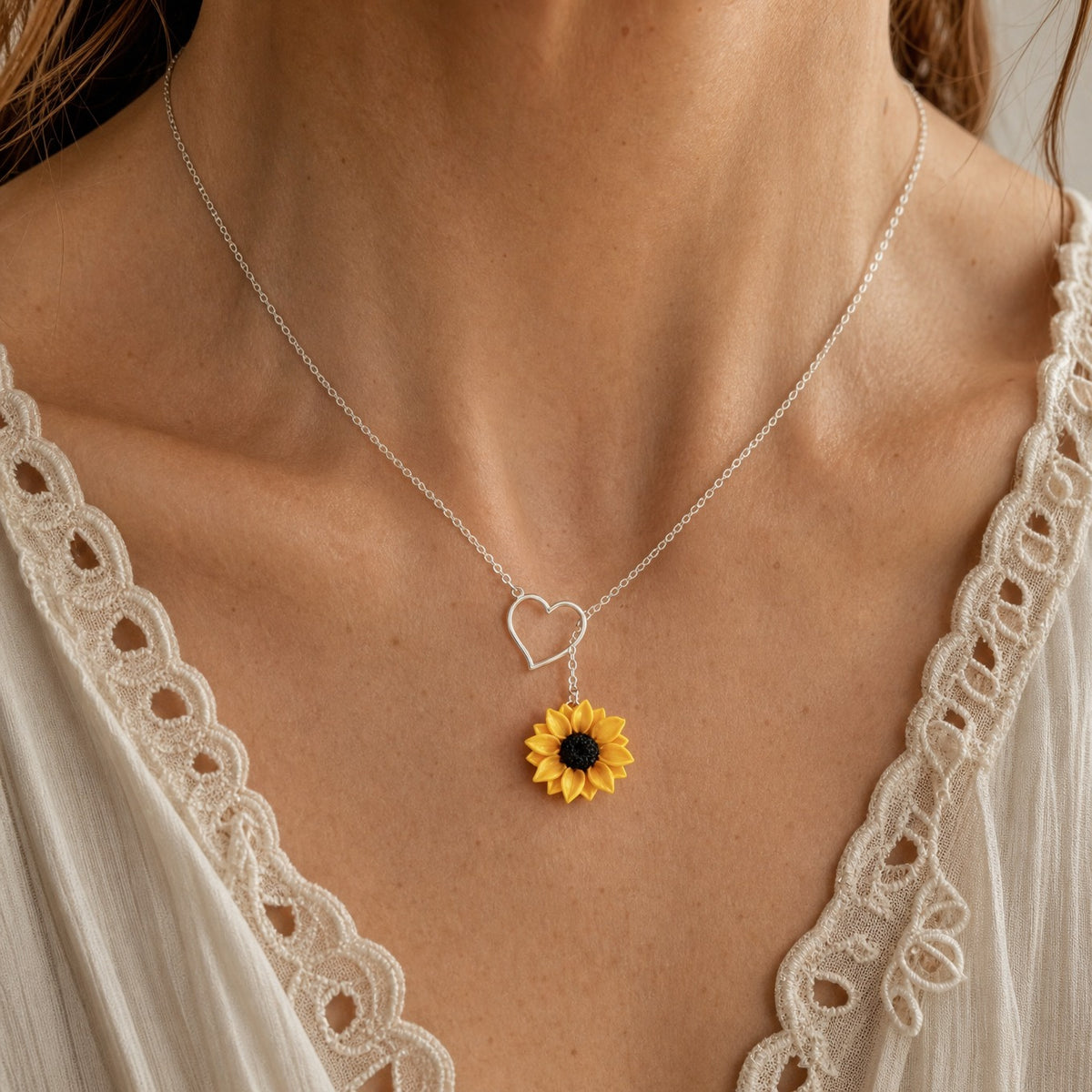 Radiant Heart Sunflower Necklace