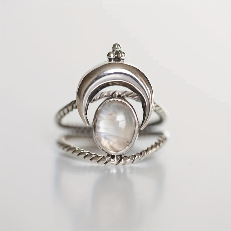 Moonstone Crescent Silver Ring