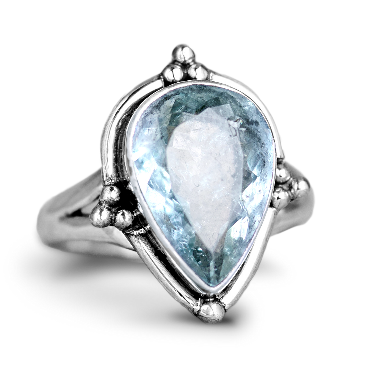 Teardrop Aquamarine Silver Ring