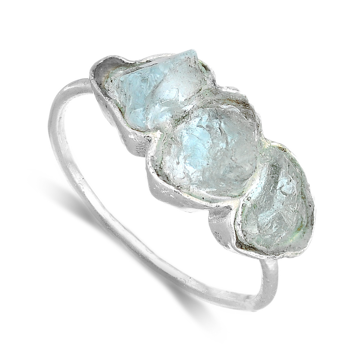 Three Stone Raw Aquamarine Ring